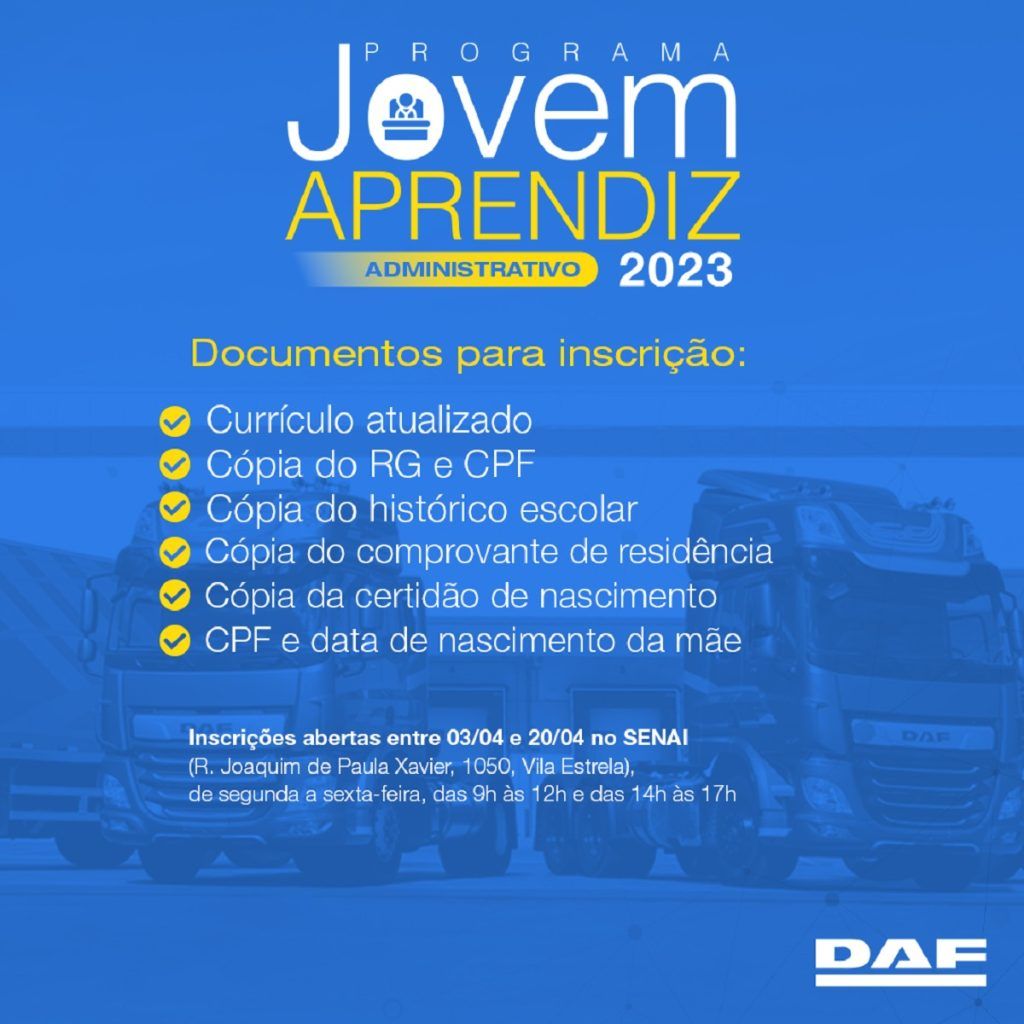 Programa Jovem Aprendiz 2023 DAF Caminhões abre inscrições abertas