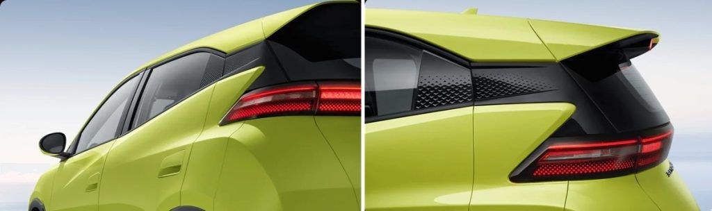 Detalhes da traseira do BYD Dolphin Mini na cor verde