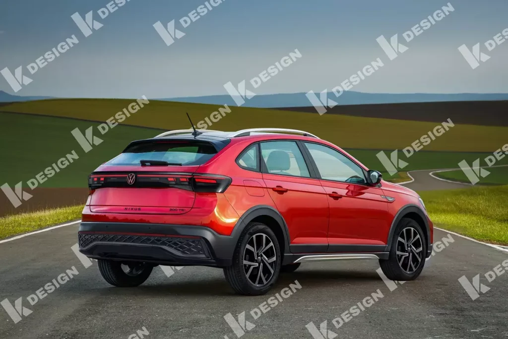 Projeção VW Nivus 2025 de traseira na cor vermelha