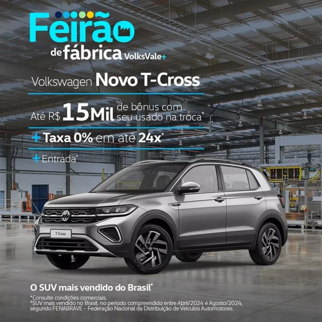 Feirão de fábrica VolksVale+ tem descontos de R$ 6.400 a R$ 30 mil
