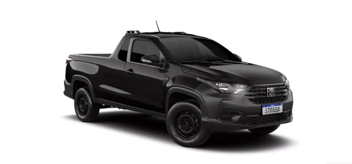 Fiat Strada Endurance 2025 de frente na cor preto vulcano