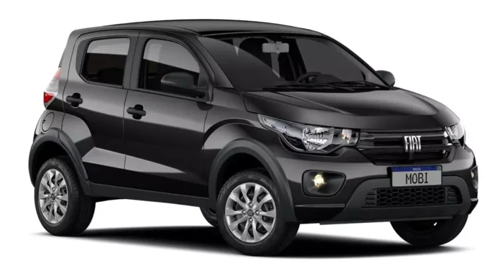 Fiat Mobi Like 2025 de frente na cor preto vulcano