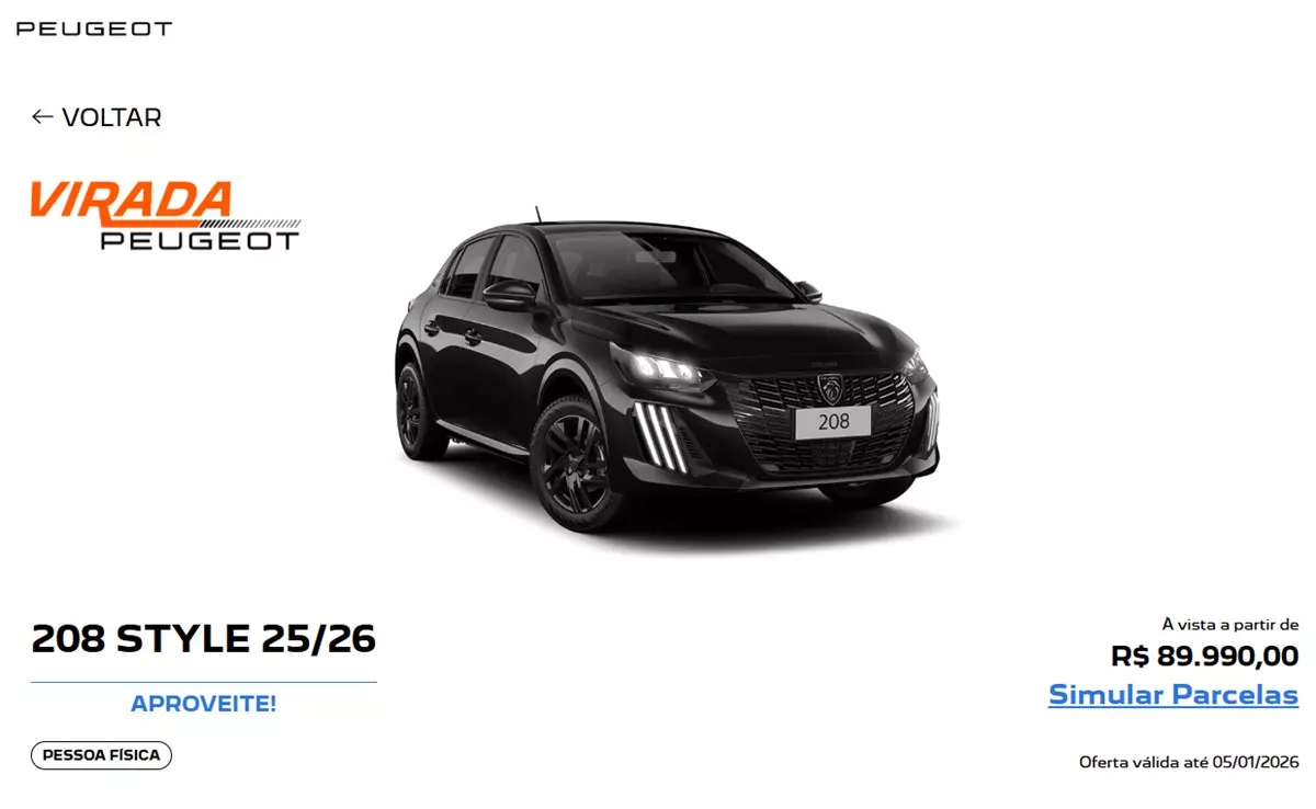 Ofertas Peugeot: 208 Style 2026 está com desconto de R$ 13 mil