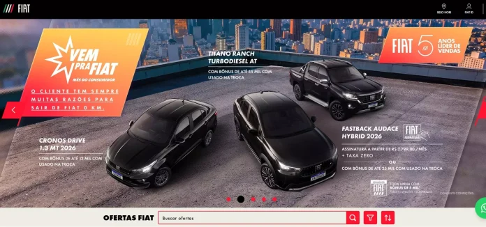 Fiat lança ação “Vem para Fiat” com descontos de até R$ 55 mil e taxa zero